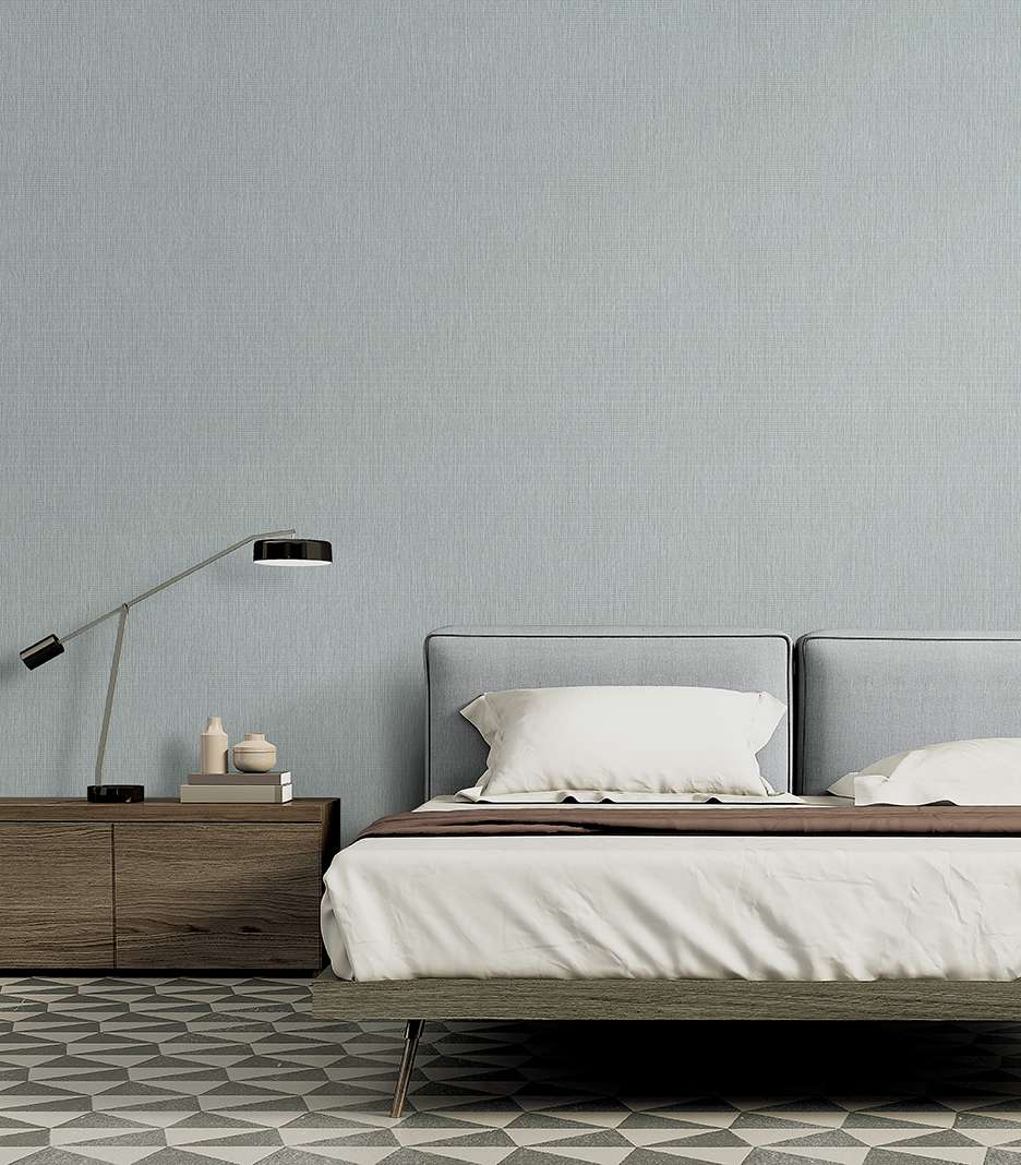 Mẫu giấy dán tường màu xám xanh trơn đơn giản thích hợp dán làm nền cho phòng ngủ