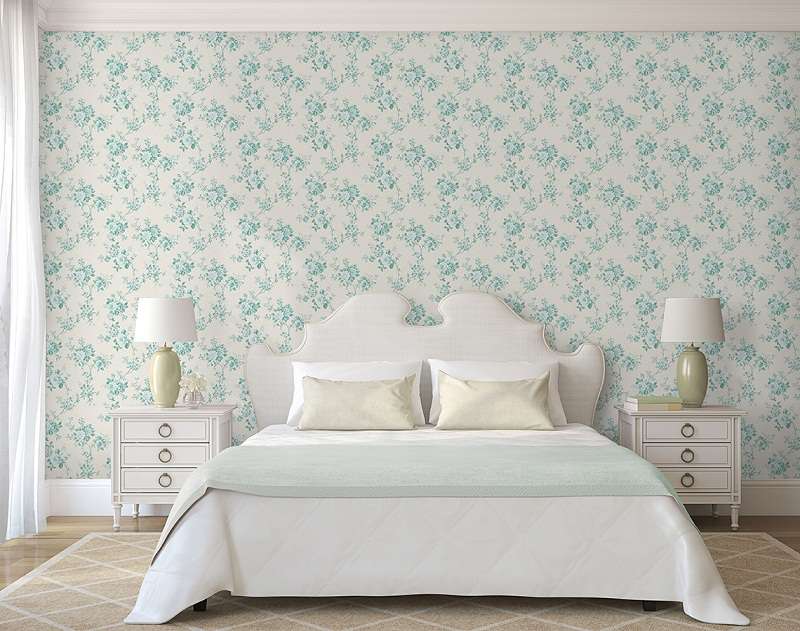 Giấy dán tường coa hoa văn màu xanh thích hợp cho phòng ngủ