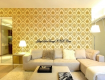 Giấy dán tường màu vàng kết hợp họa tiết phong cách cổ điển mã 138067