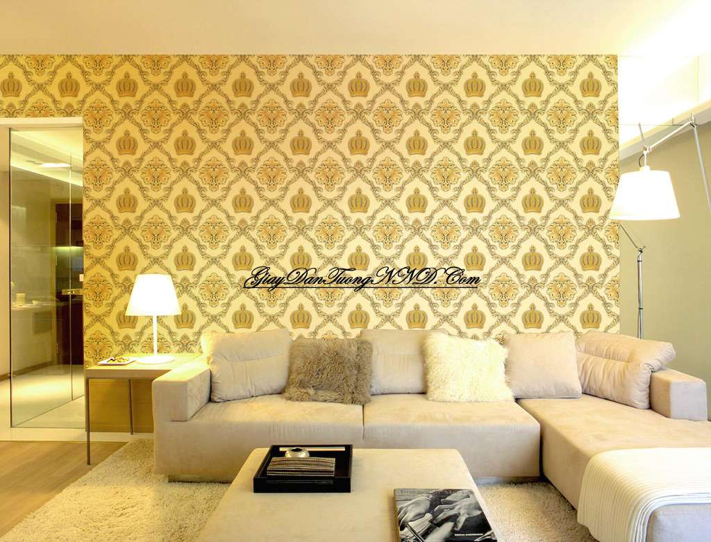 Giấy dán tường màu vàng kết hợp họa tiết phong cách cổ điển mã 138067