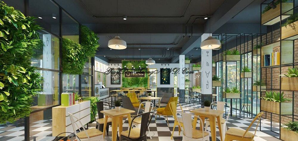 Giấy dán tường giả gạch cổ 3D là giải pháp rất được ưa chuộng trong thiết kế thi công quán cafe, kết hợp với đó là những đốm cây xanh mang thiên nhiên vào quán tạo cảm giác thư thái và hài hòa cho khách hàng đến với quán của bạn.