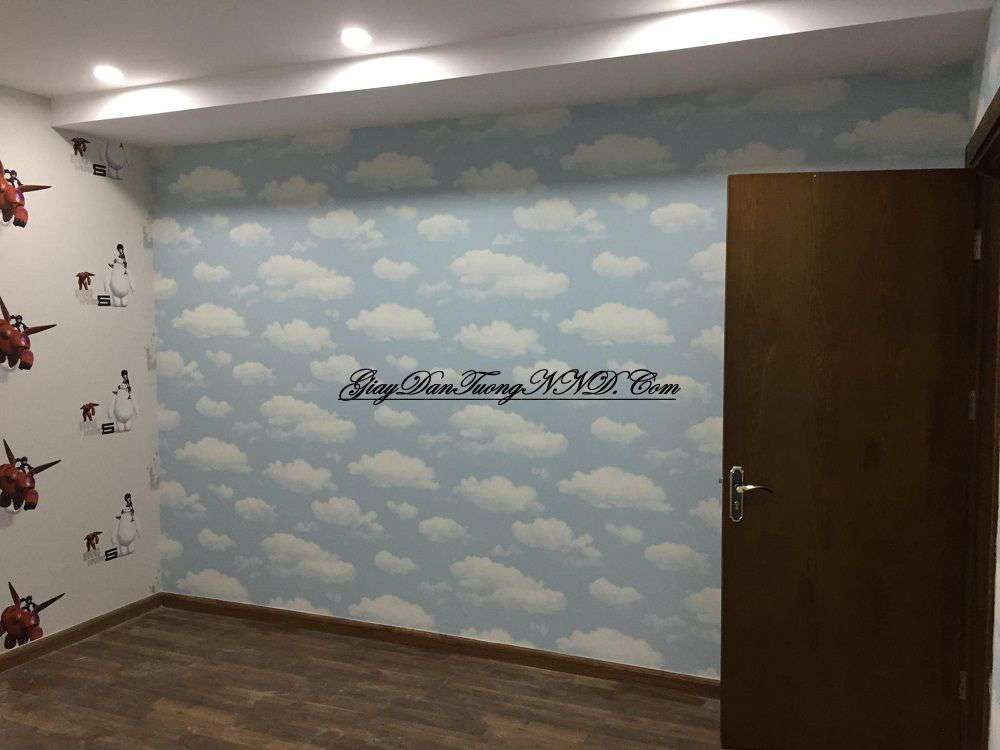 Giấy dán tường mây trời trang trí cho phòng ngủ trẻ em